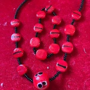 Red Beaded Women's Necklace - Playful Red Glass Beads